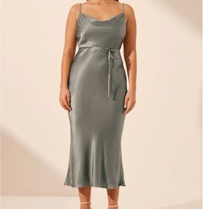SHONA JOY LA LUNE BIAS COWL MIDI DRESS IN SAGE